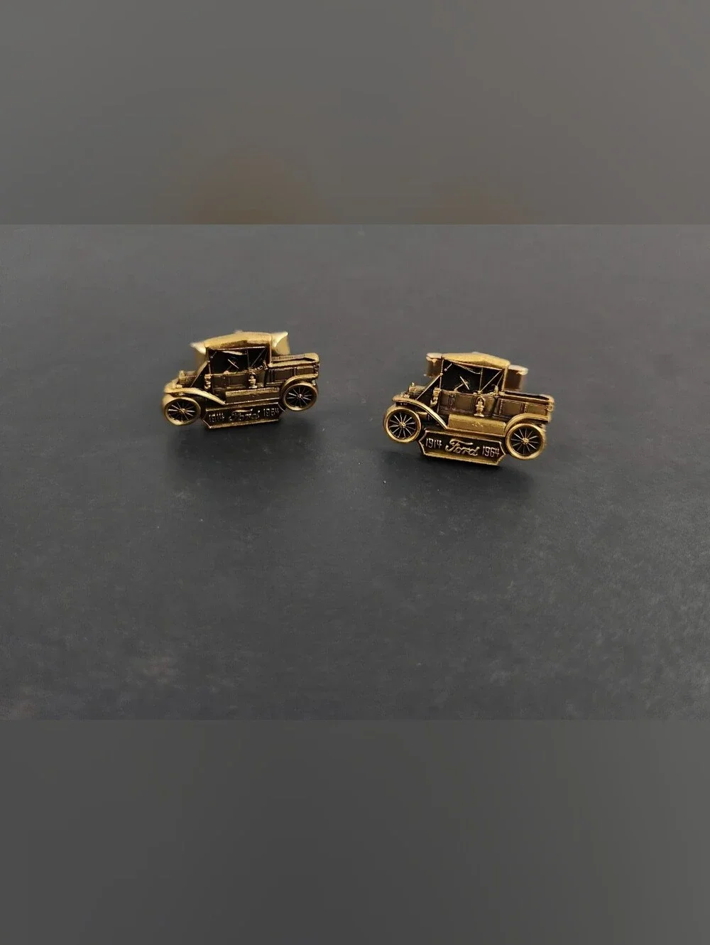 VTG Ford Motor Co. Model T Truck 50th Anniversary Brass Cufflinks Gold Tone 1964